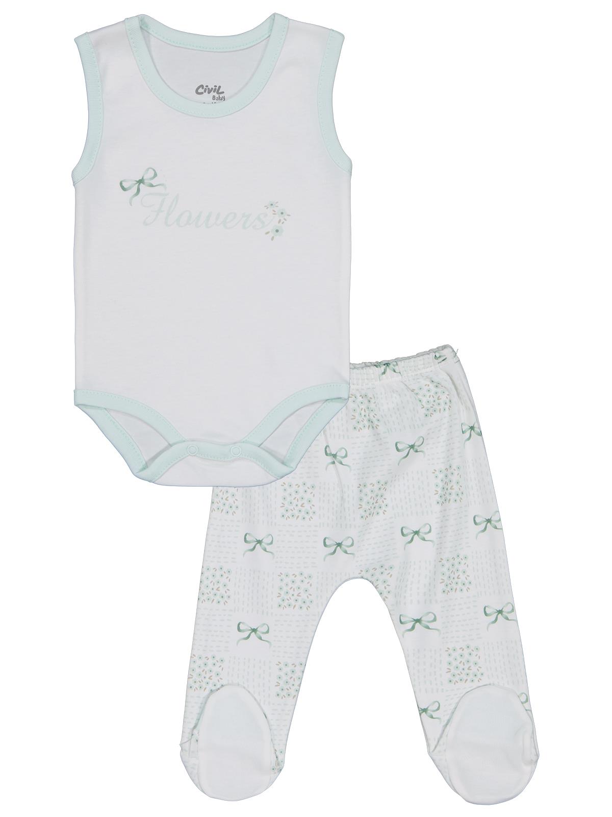 Civil Baby Çiçek Baskılı 8 li 0-1 Ay Zıbın Setleri - Yeşil