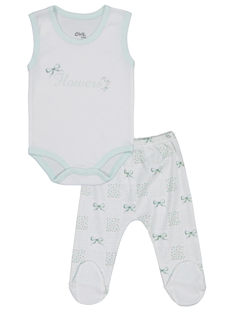 Civil Baby Çiçek Baskılı 8 li 0-1 Ay Zıbın Setleri - Yeşil