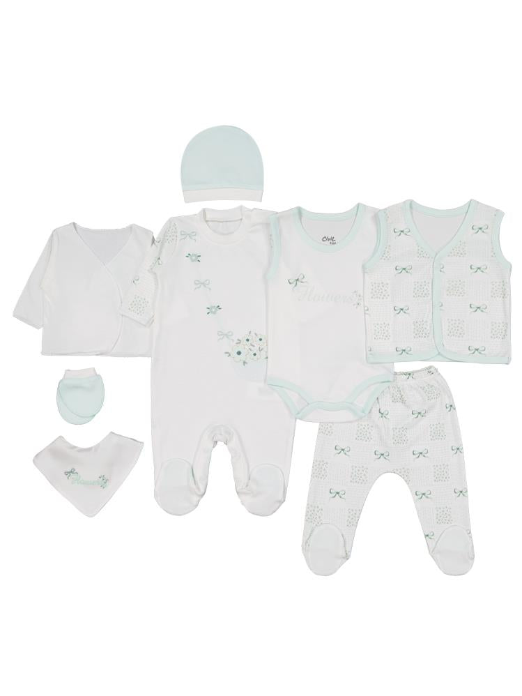 Civil Baby Çiçek Baskılı 8 li 0-1 Ay Zıbın Setleri - Yeşil
