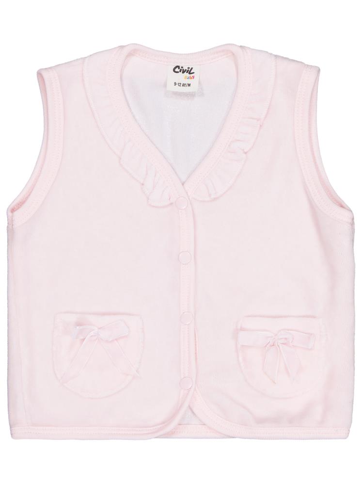 Civil Baby Cep Fiyonklu Yaka Fırfırlı 6-18 Ay Yelek - Pembe