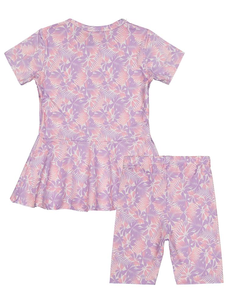 6127 Civil Girls Yaprak Desen 2-12 Yaş Mayo Set - Lila