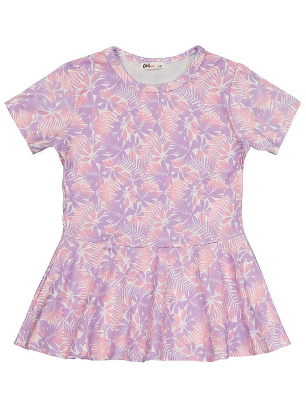 Civil Girls Yaprak Desen 2-12 Yaş Mayo Set - Lila