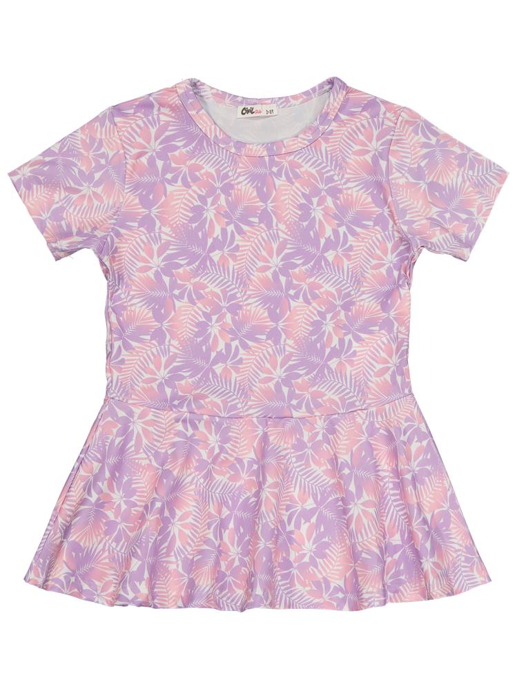 Civil Girls Yaprak Desen 2-12 Yaş Mayo Set - Lila