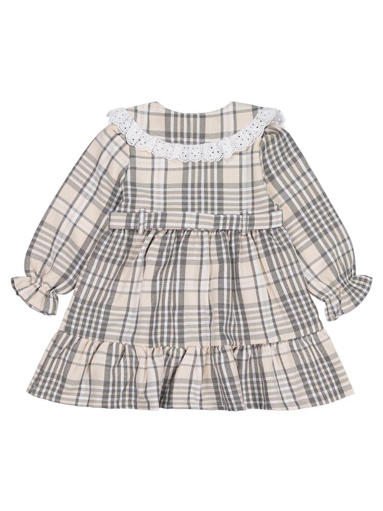 Civil Girls Ekose Desenli 2-5 Yaş Elbise - Bej