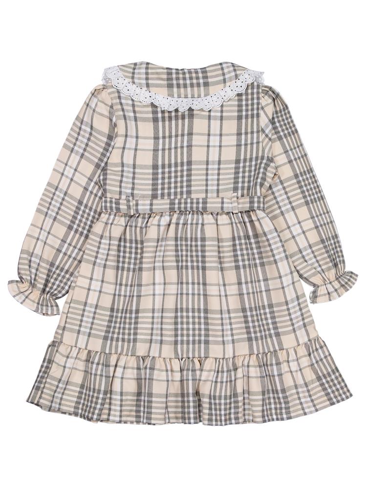 Civil Girls Ekose Desenli 6-9 Yaş Elbise - Bej