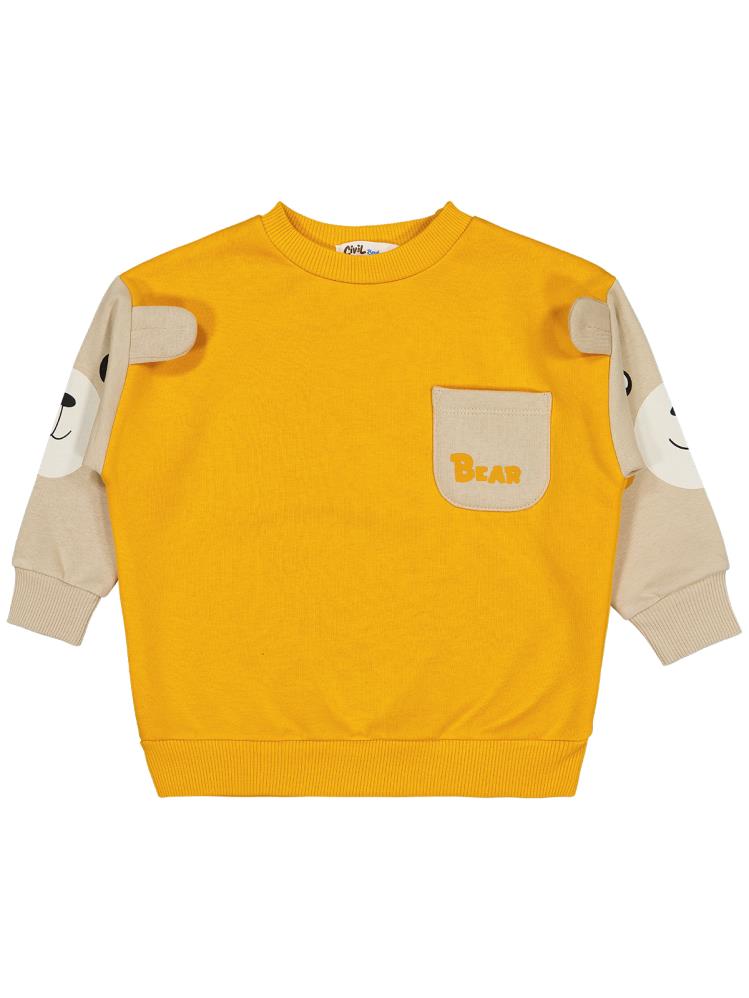 Civil Boys Kolları Ayı Baskılı 2-5 Yaş Sweatshirt - Hardal
