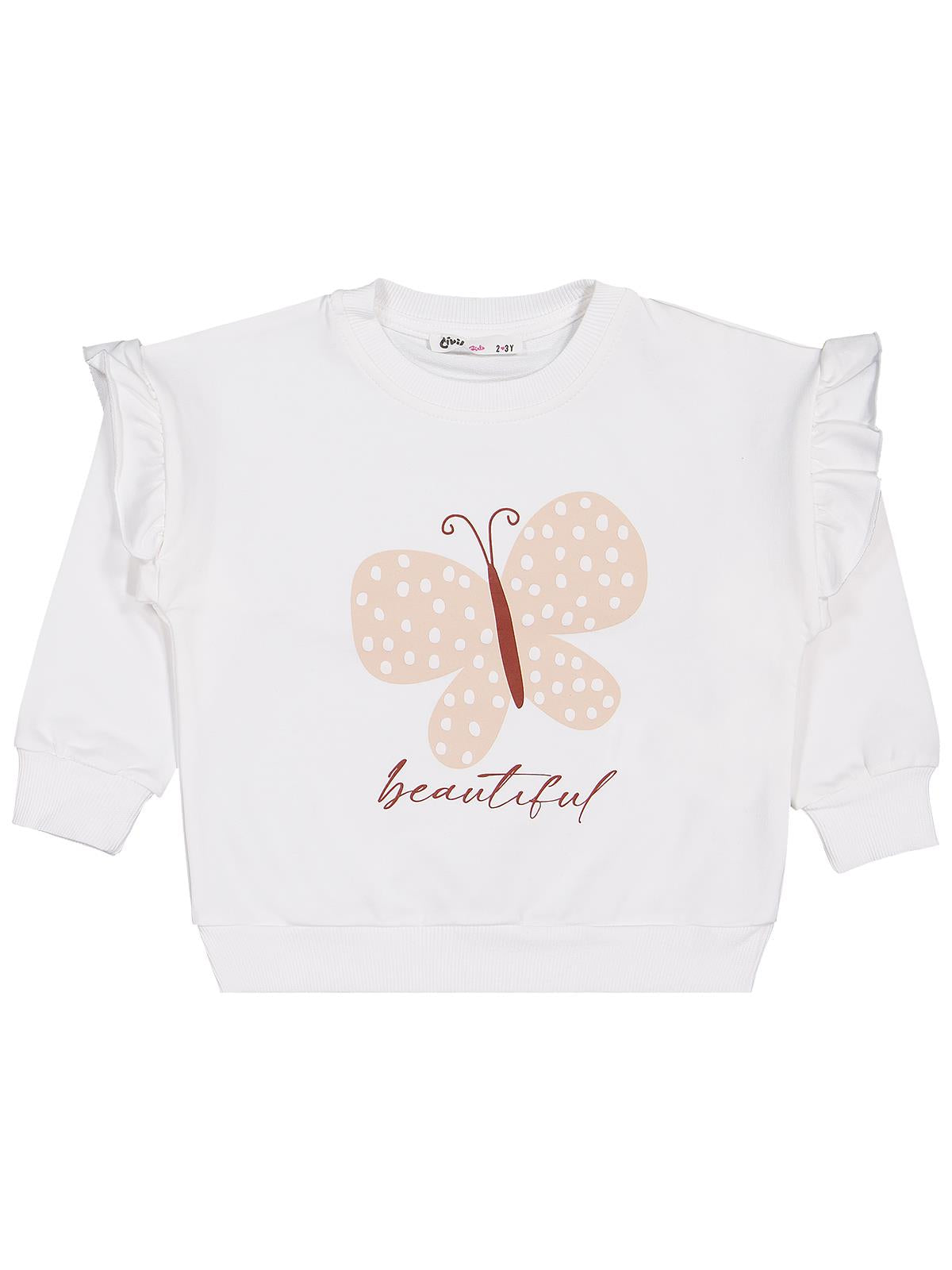 Civil Kız Çocuk Kelebek Baskılı 3'lü Set Sweatshirt | 2 İp Uzun Kol | Okul Kreş ve Günlük Kullanım
