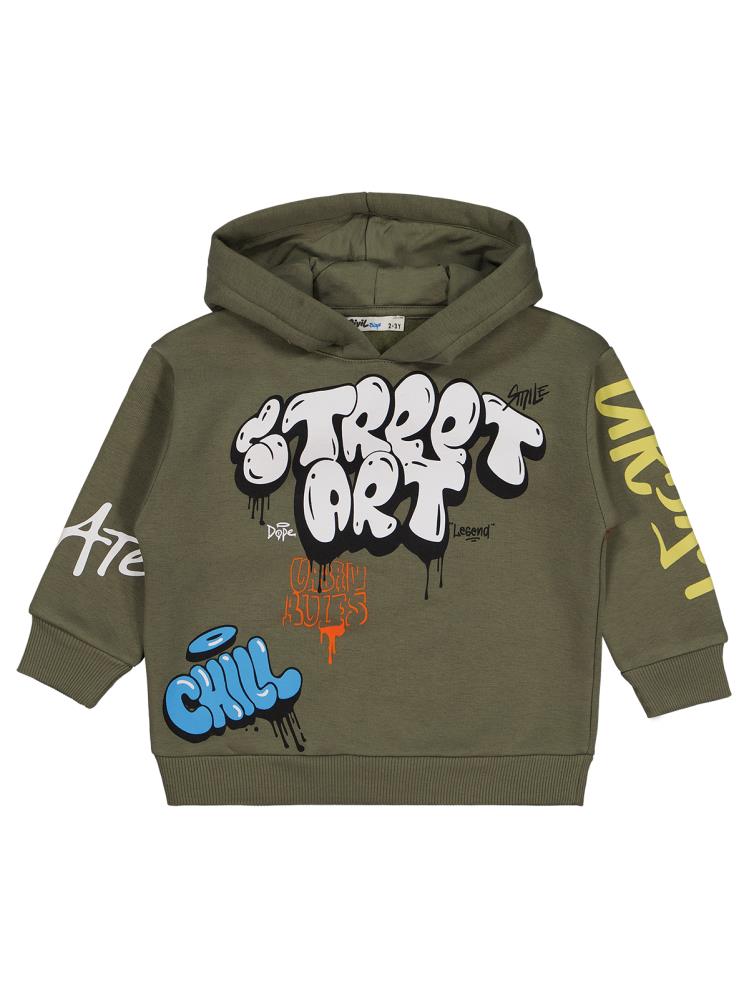 Civil Boys Street Art Baskılı 2-5 Yaş Sweatshirt - Haki