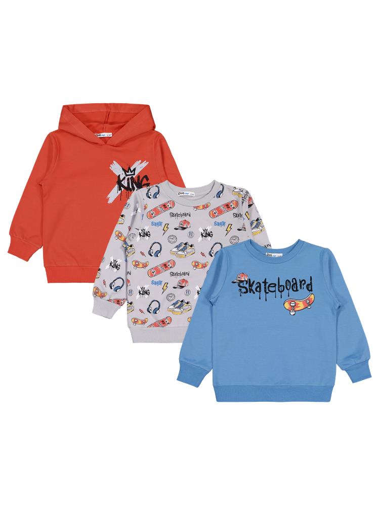 Civil Skaterboard Baskılı 3'lü Set 2-5 Yaş Sweatshirt