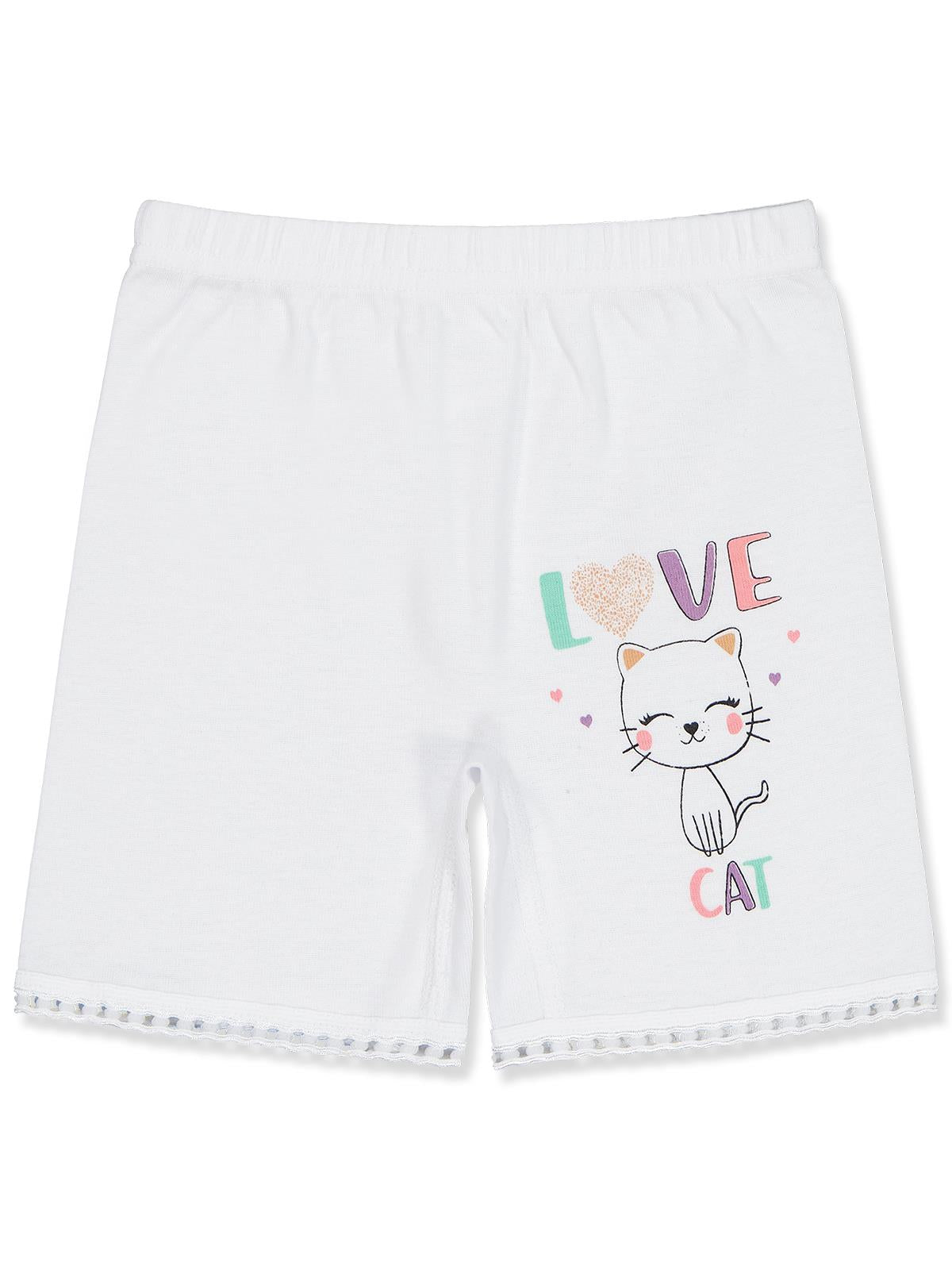 Civil Kız Çocuk Love Cat Biyeli Uzun Paça Boxer | Ribana | Okul Kreş ve Günlük Kullanım - Beyaz