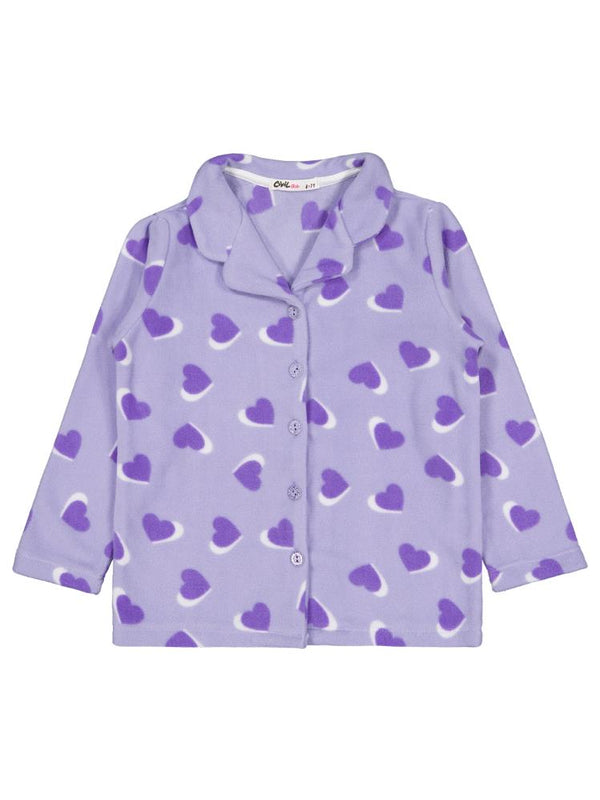 Civil Girls Kalp Desenli 6-9 Yaş Pijama Takımı - Lila