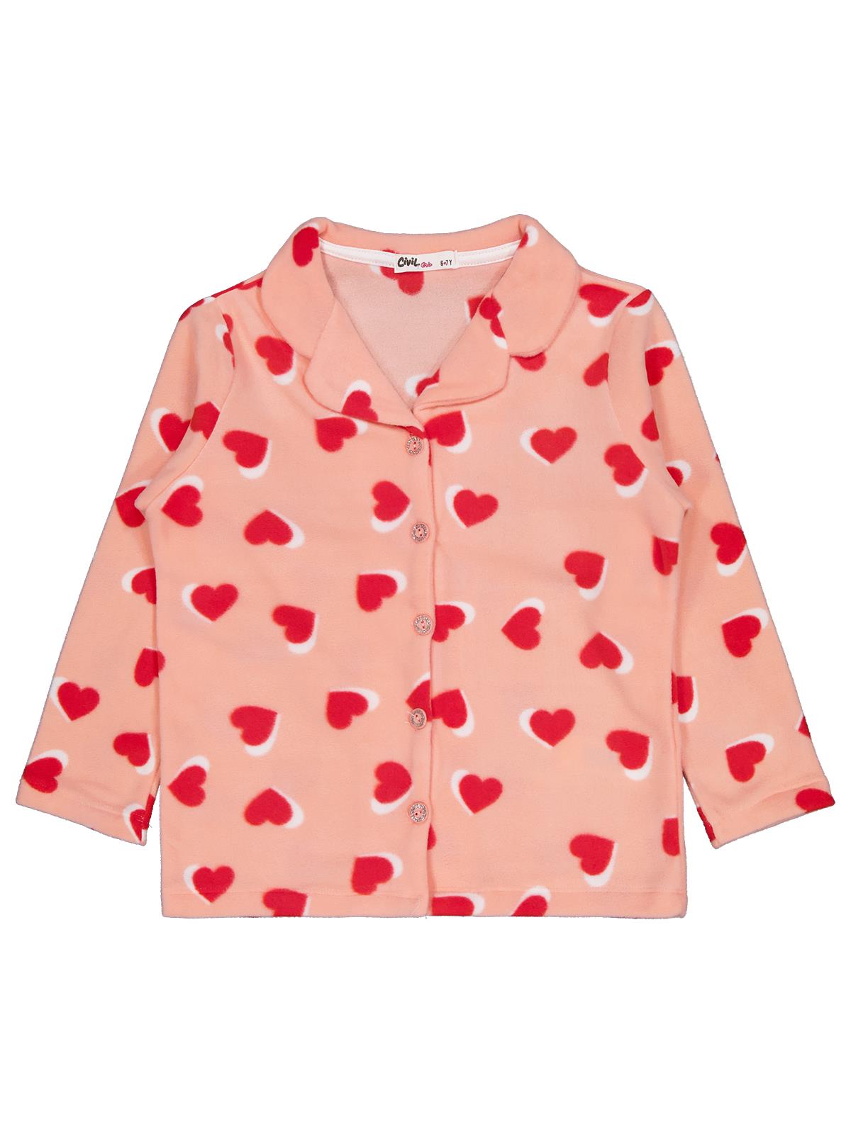 Civil Girls Kalp Desenli 10-13 Yaş Pijama Takımı - Pudra