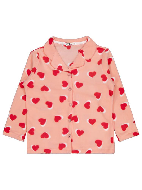 Civil Girls Kalp Desenli 10-13 Yaş Pijama Takımı - Pudra