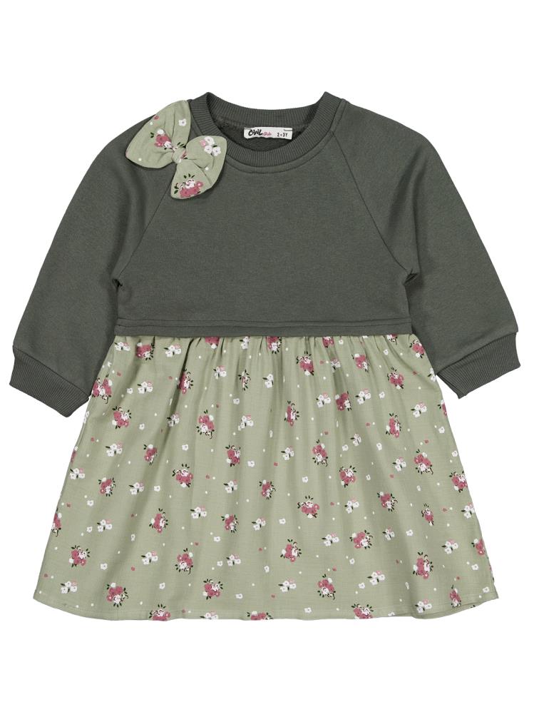 Civil Girls Çiçek Desenli 2-5 Yaş Elbise - Haki