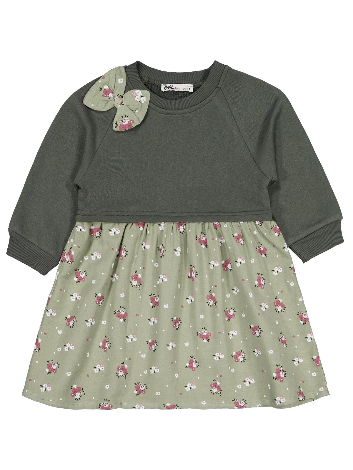 Civil Girls Çiçek Desenli 2-5 Yaş Elbise - Haki