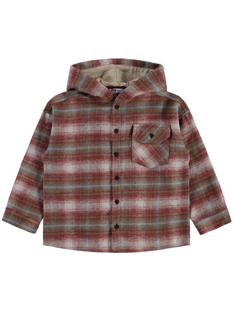 Civil Boys Kapşonlu Ekose 6-9 Yaş Gömlek - Turuncu