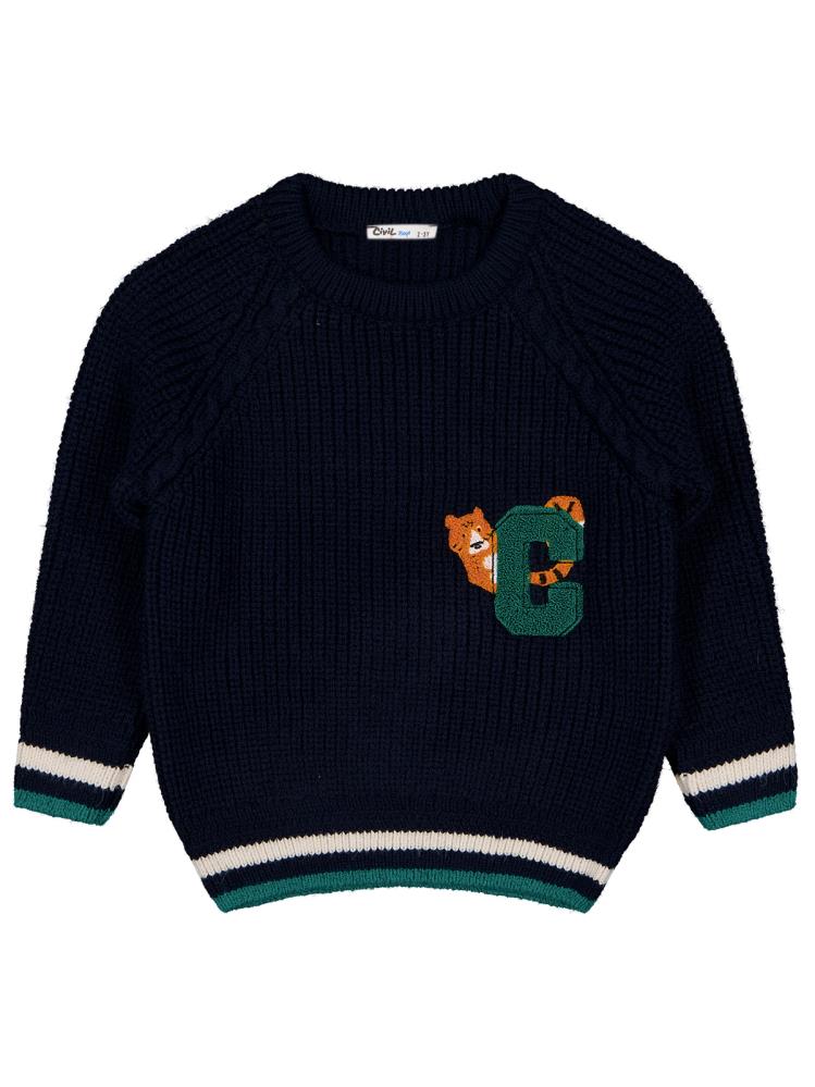 Civil Boys Kaplan C Nakışlı 2-5 Yaş Kazak - Lacivert