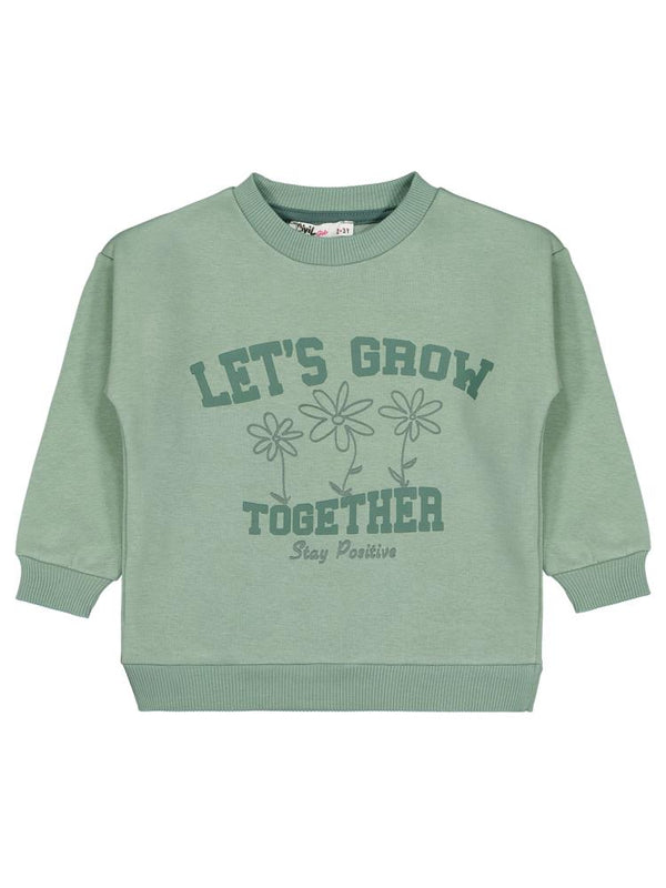 Civil Girls Lest Grow Together Baskılı 2-5 Yaş Sweatshirt - Yeşil