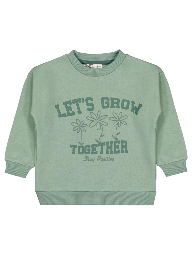 Civil Girls Lest Grow Together Baskılı 2-5 Yaş Sweatshirt - Yeşil
