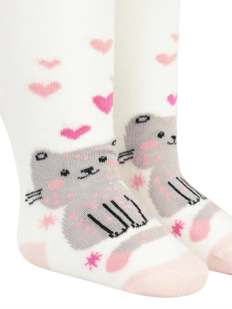 Civil Baby Kedi 6-18 Ay Bebek Kız Külotlu Çorap - Ekru