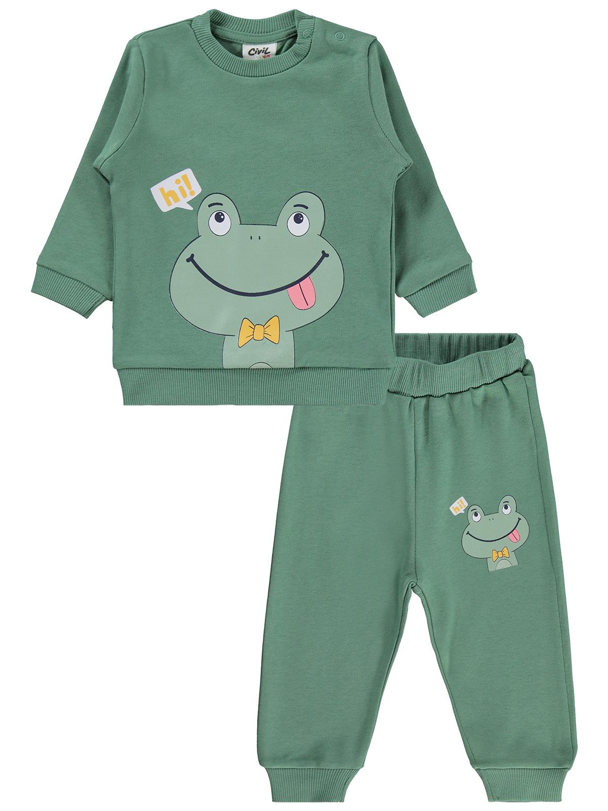 Civil Baby Erkek Bebek Kurbağa Baskılı 6-18 Ay Takım - Haki
