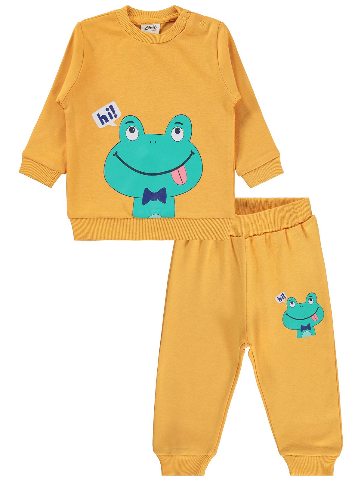 Civil Baby Erkek Bebek Kurbağa Baskılı 6-18 Ay Takım - Hardal