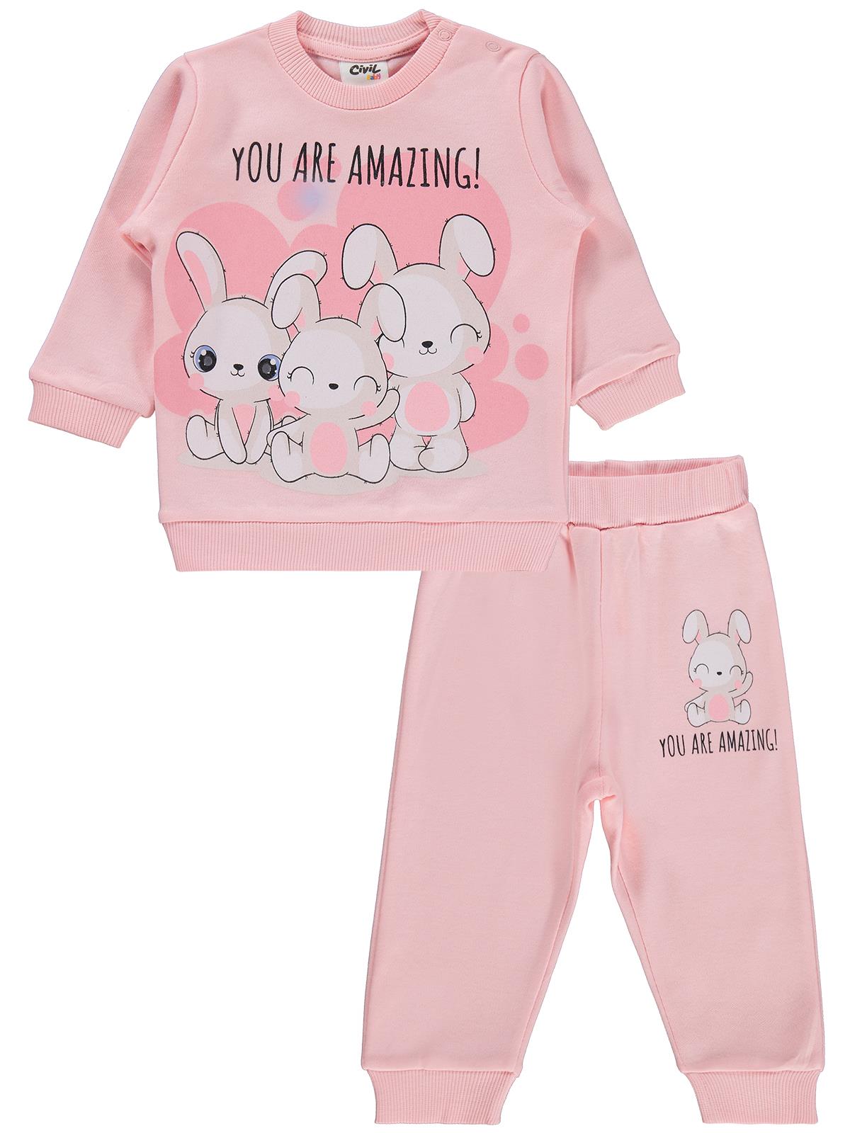 Civil Baby Tavşanlar Baskılı 6-18 Ay Takım - Pudra