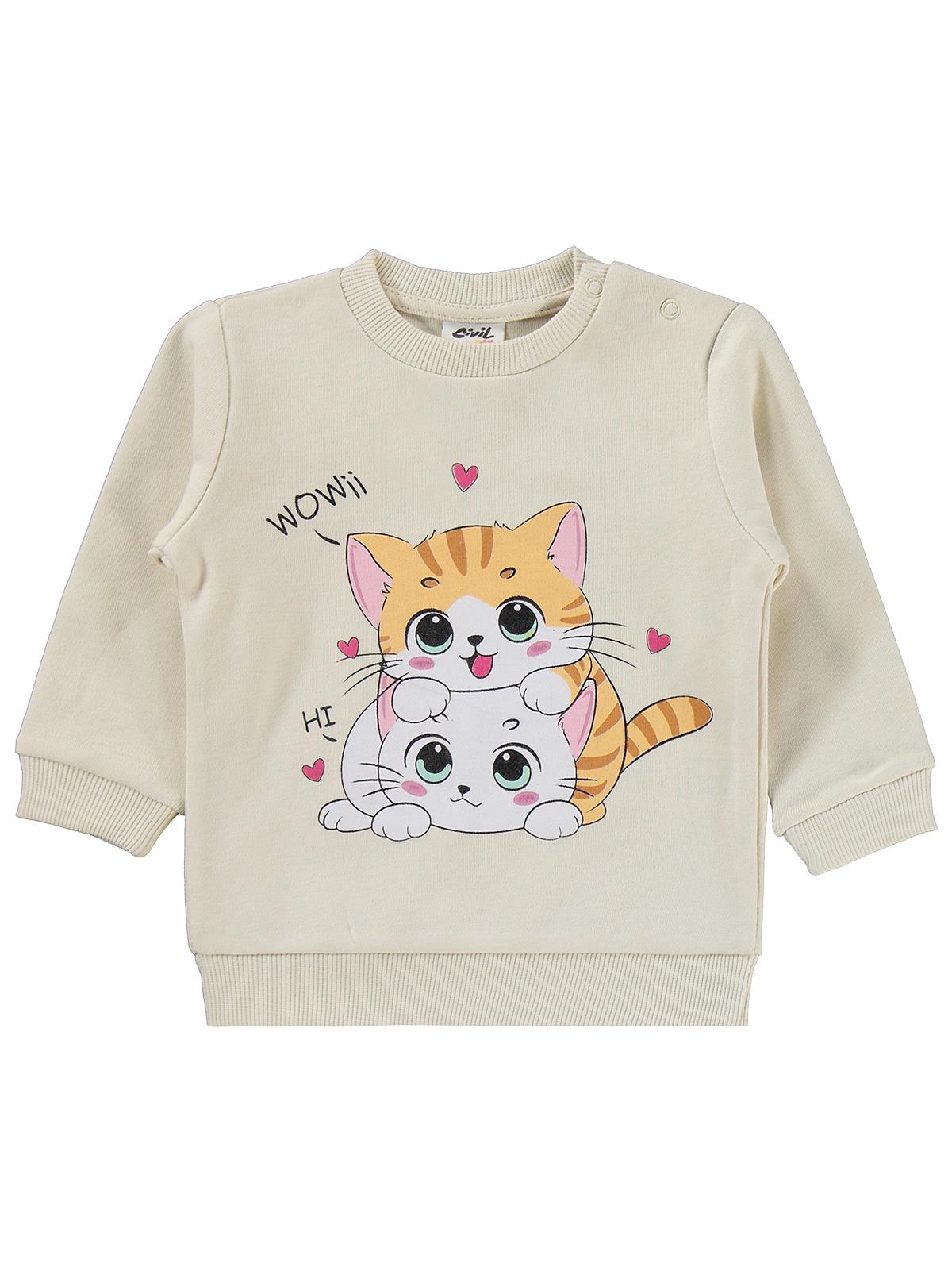 Civil Baby Kedi Baskılı 6-18 Ay Takım - Fil Dişi