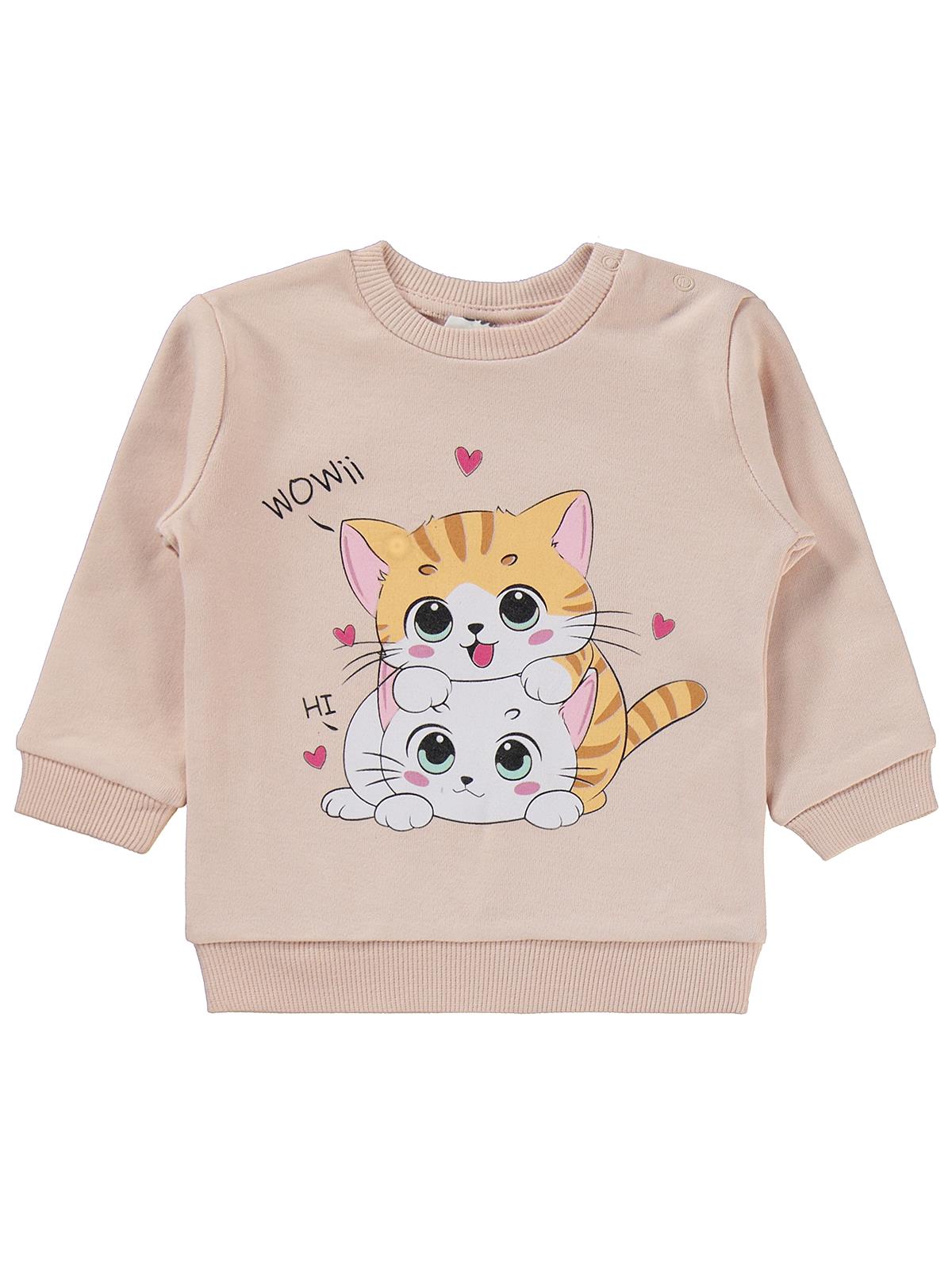 Civil Baby Kedi Baskılı 6-18 Ay Takım - Pudra