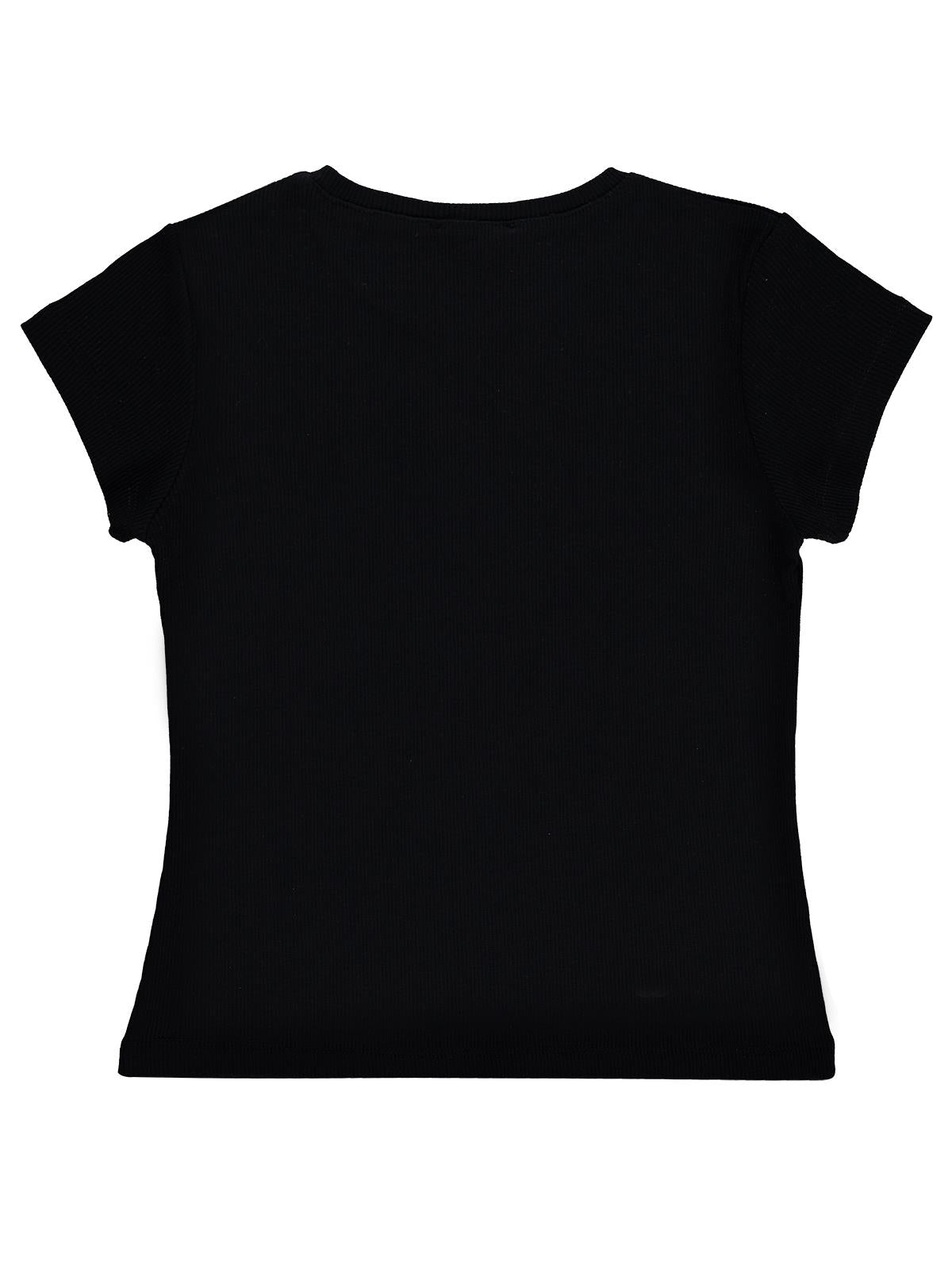 Civil Girls Çiçekli 4-9 Yaş Tişört - Siyah