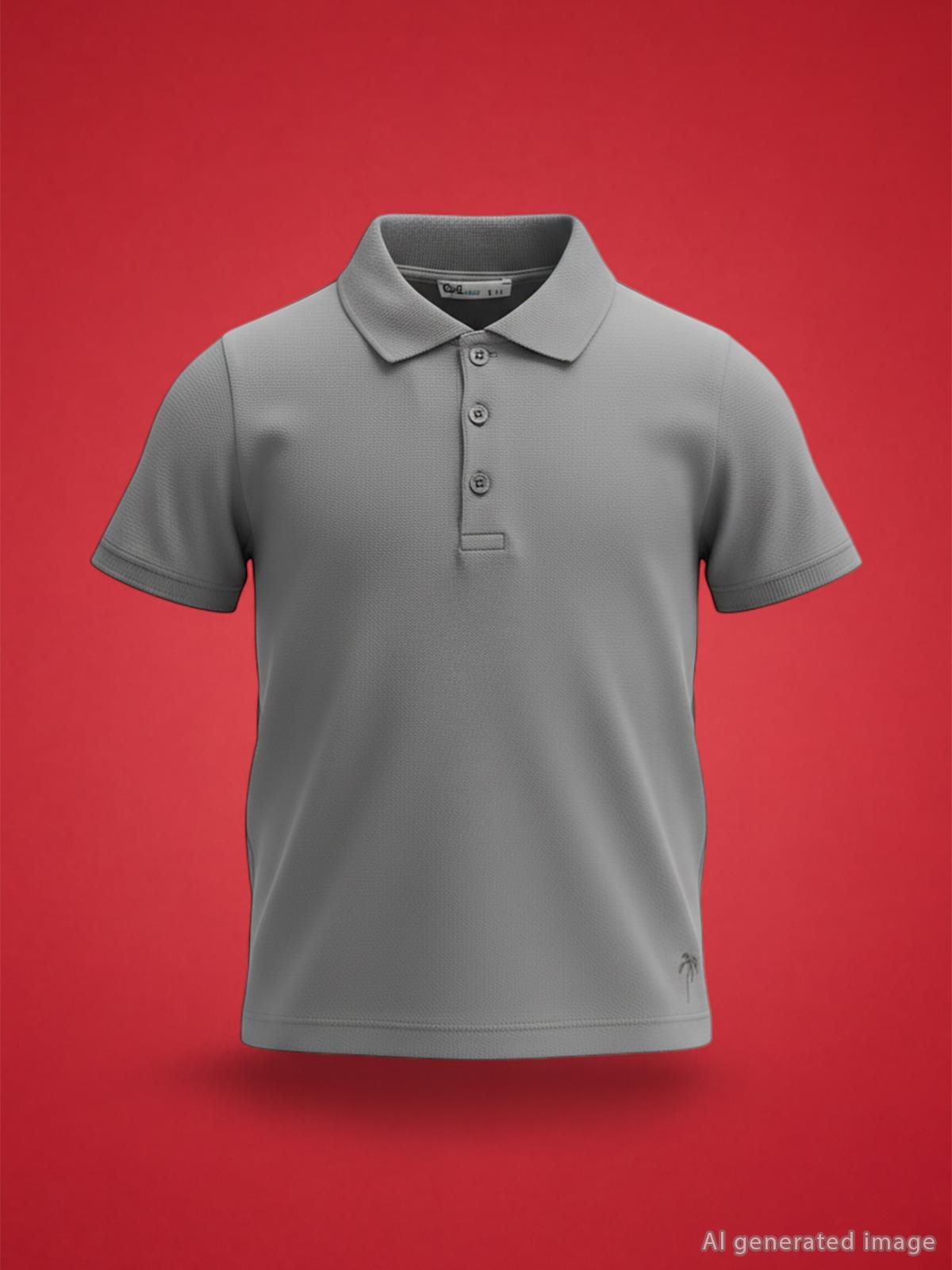 Civil Boys Palmiye Nakışlı Polo Yaka 10-13 Yaş Tişört - Gri