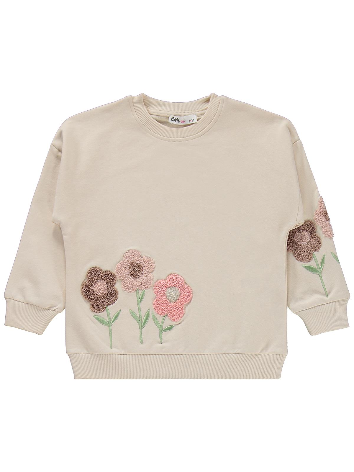 Civil Girls Çiçek Nakışlı 2-5 Yaş Eşofman Takımı - Bej