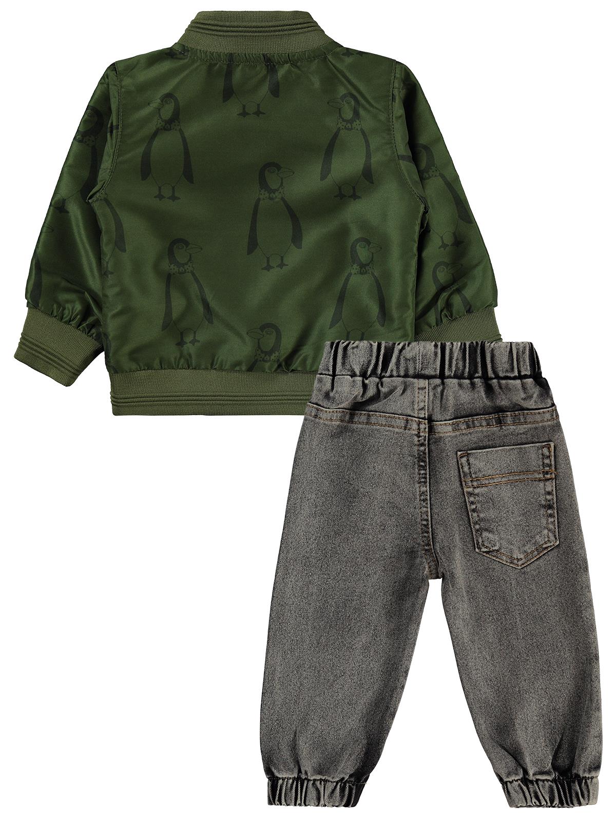 Concept Penguen Baskılı Pilot Ceketli 3'lü 6-18 Ay Takım - Yeşil