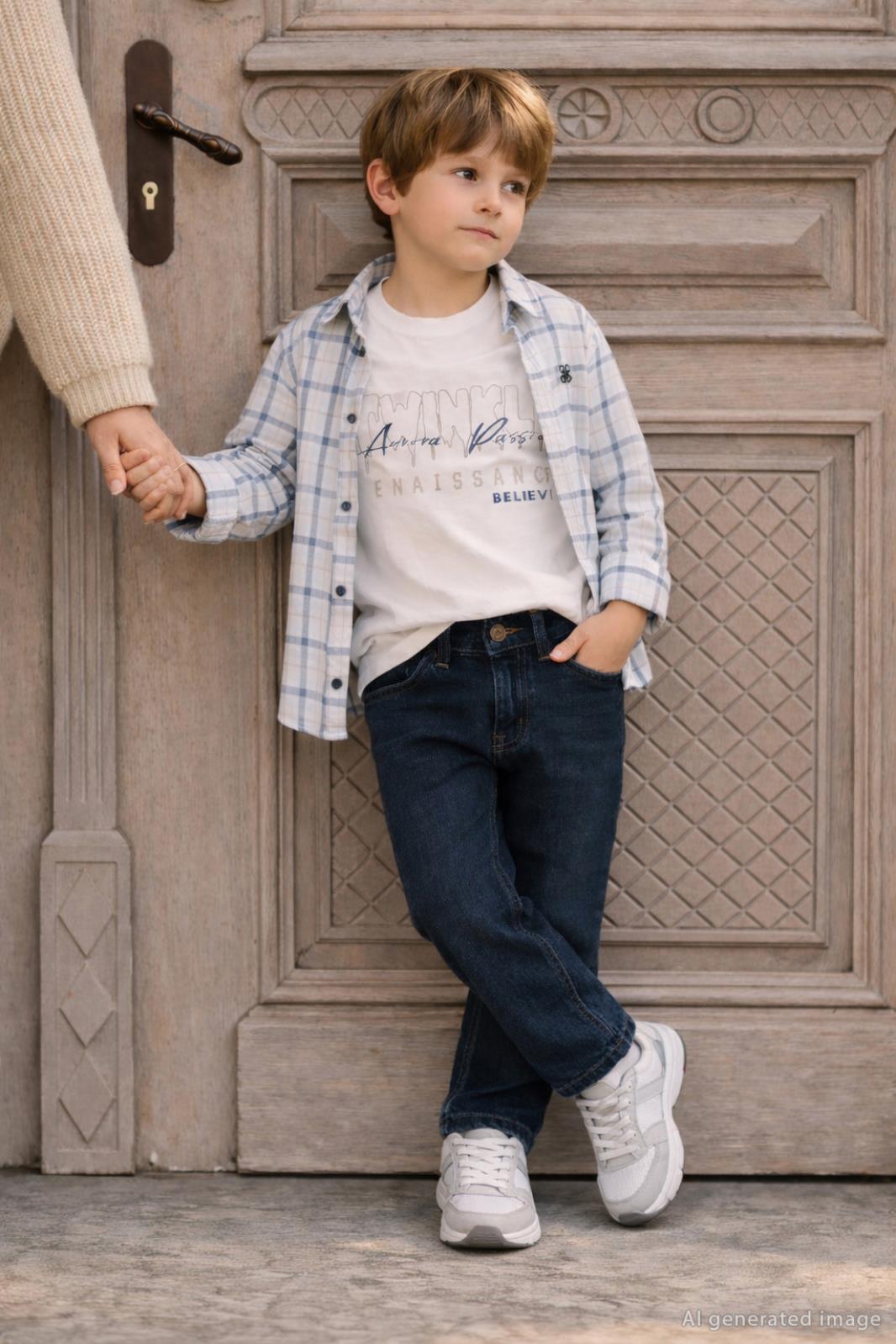 Civil Boys Ekose Gömlekli 3'lü 2-5 Yaş Takım - Ekru