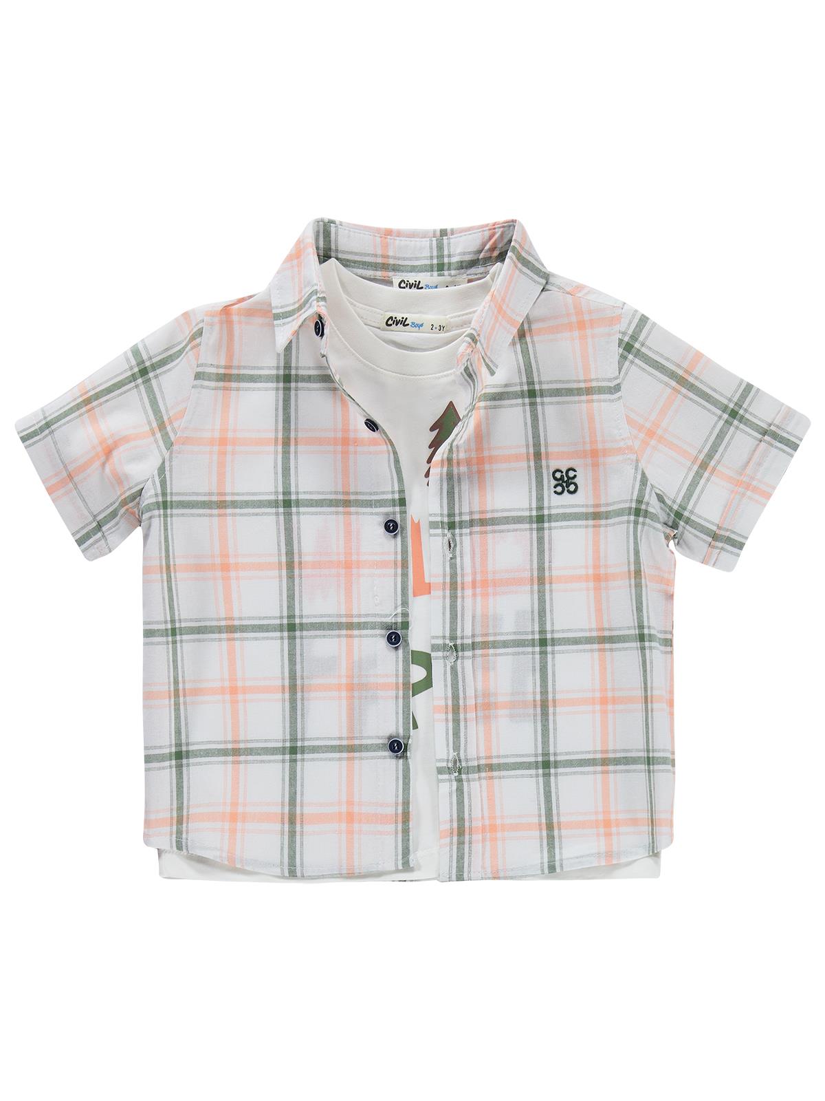 Civil Boys Ekose Gömlekli Şortlu 3'lü 2-5 Yaş Takım - Turuncu