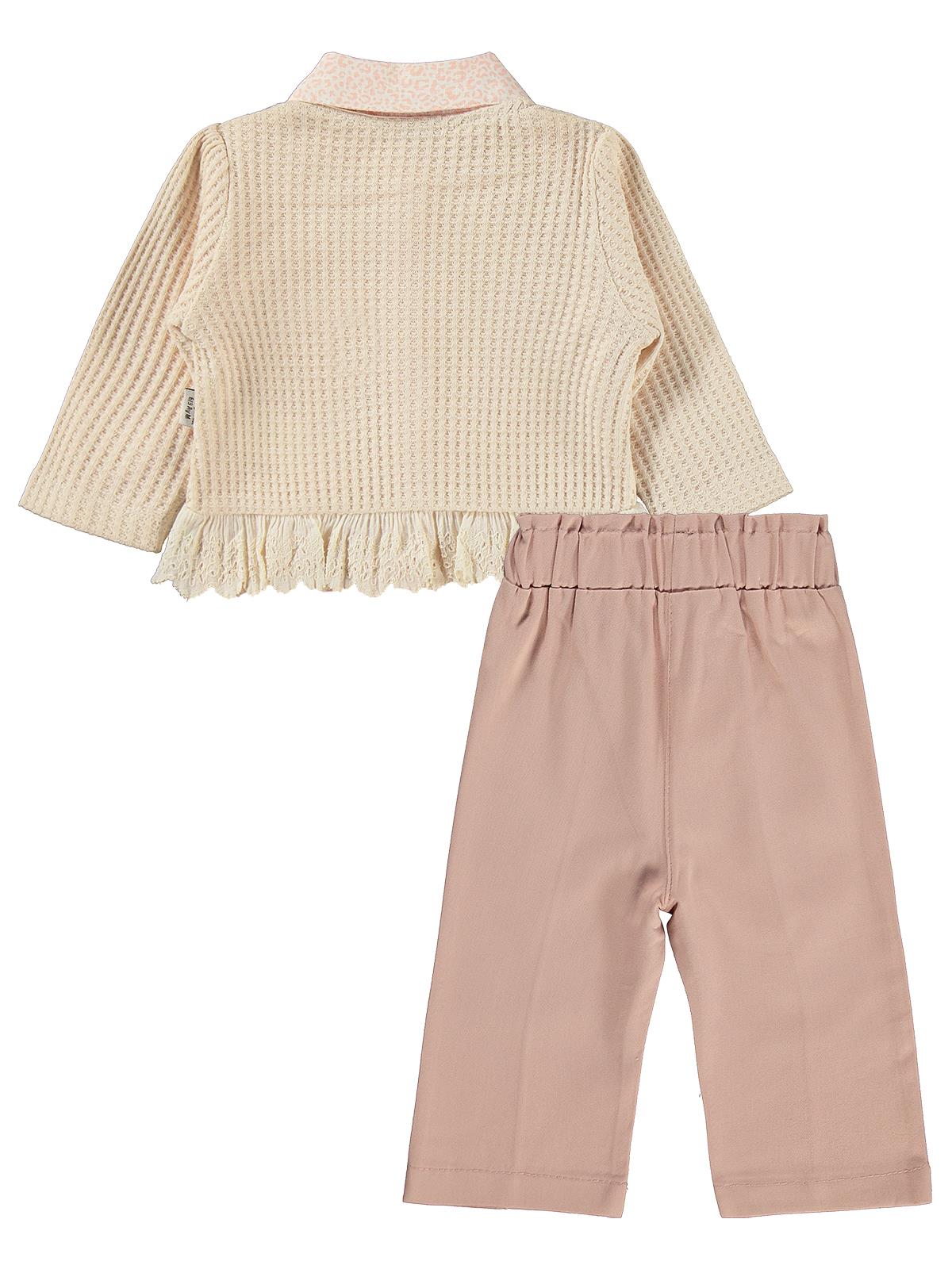 Kumru Leopar Gömlek Dantelli Hırka 3 Lü 6-18 Ay Takım - Pudra