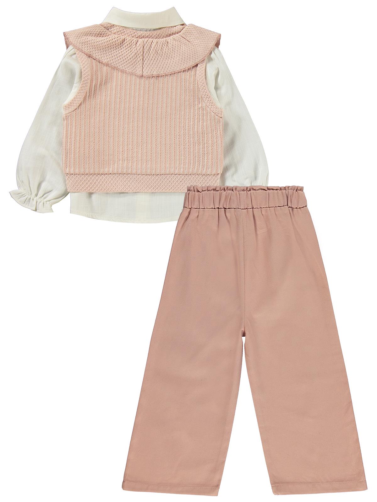 Civil Girls V Yaka Süeter Pantolon 3 Lü 2-5 Yaş Takım - Pembe