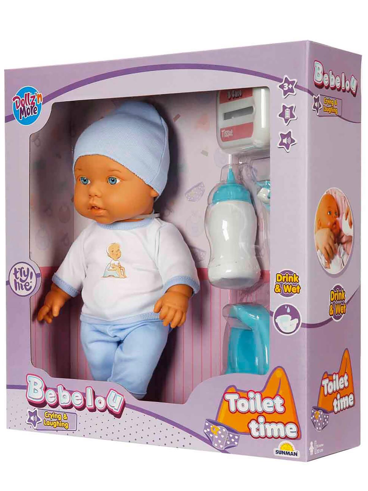 Bebelou Dollz n More Sesli Bebelou Toilet Time Bebek Seti 32 cm - Mavi