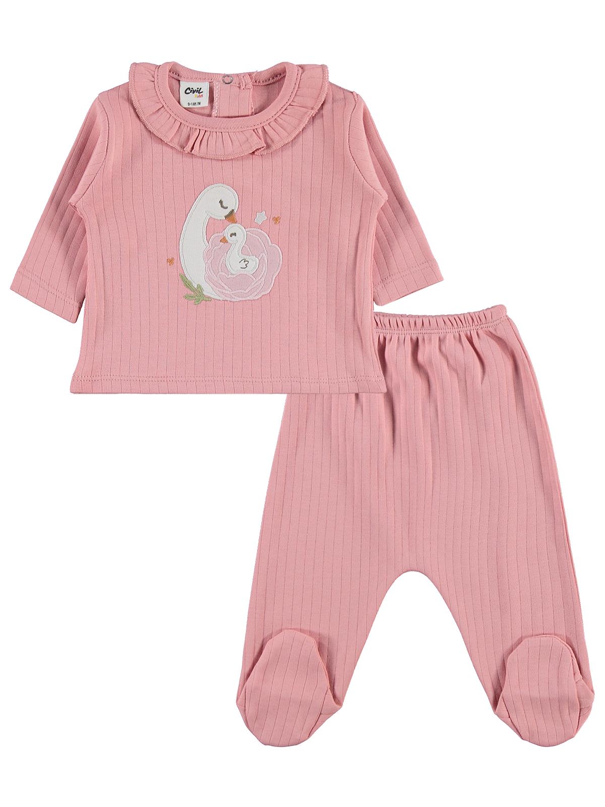 NB26-01 Civil Baby Ördek Nakış 10 lu Zıbın Setleri - Pudra