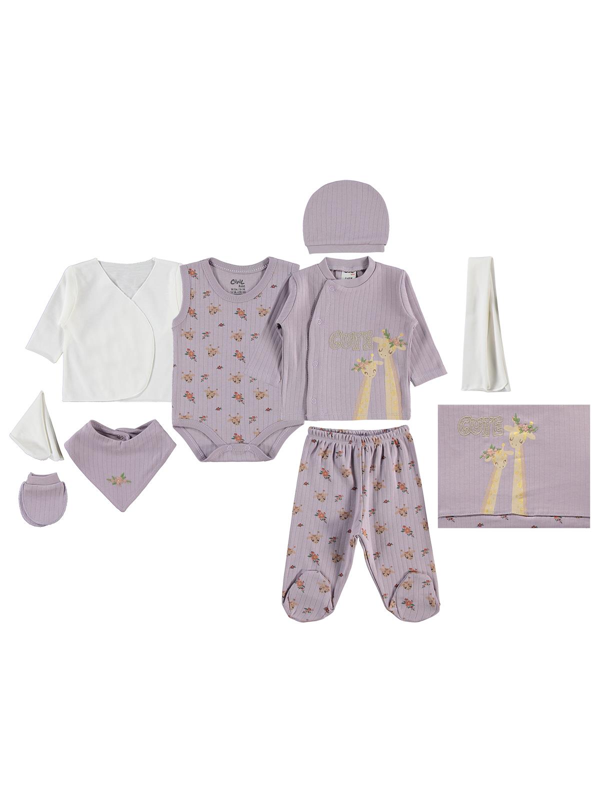 Civil Baby Zürafa Empirme 10 lu 0-1 Ay Zıbın Setleri - Lila