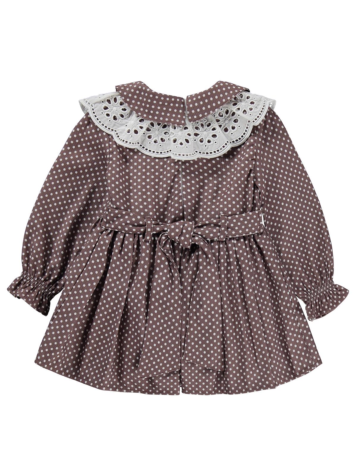 Obelia Dantel Yaka Fiyonklu 2-5 Yaş Elbise - Kahve