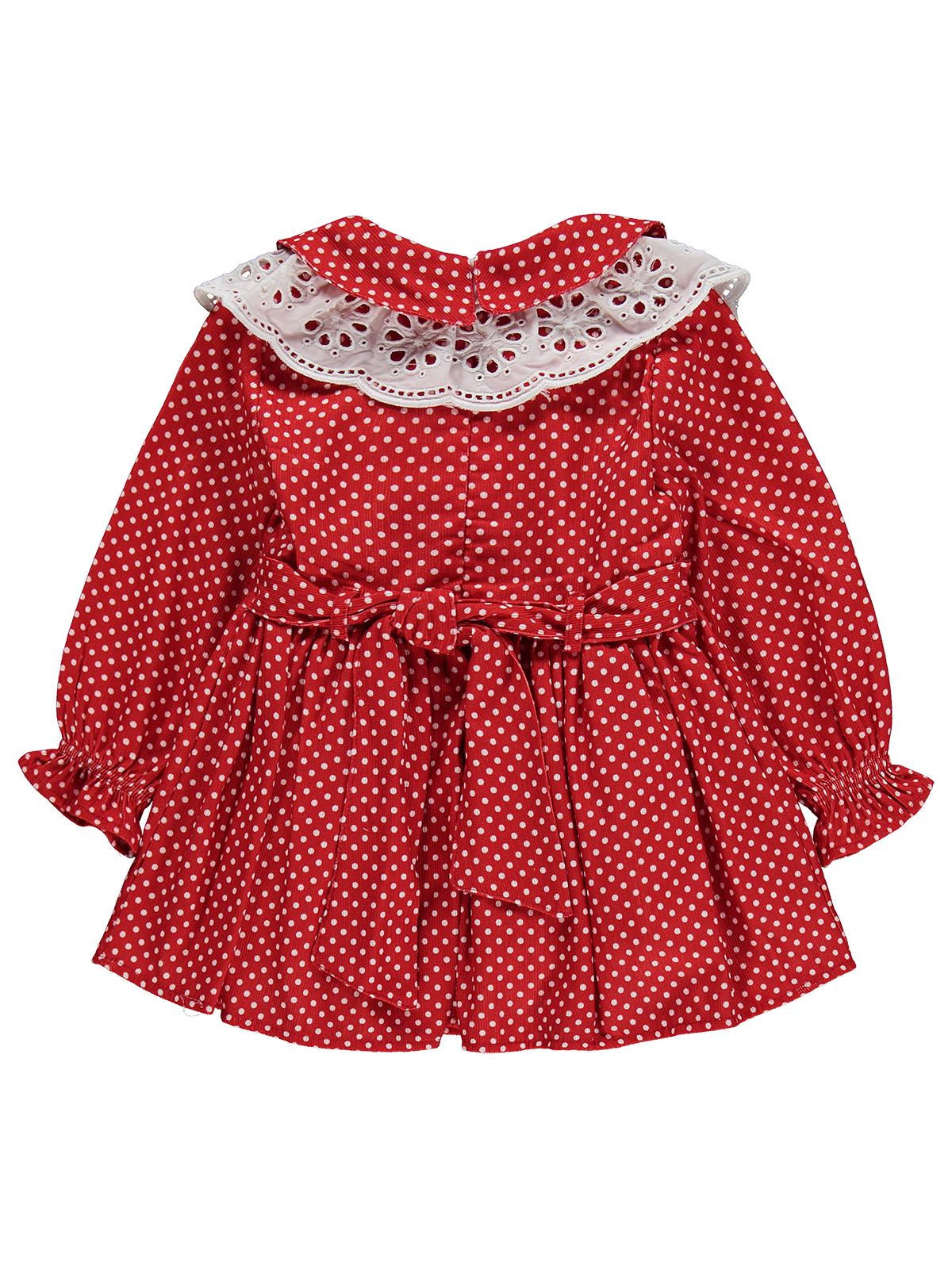 Obelia Dantel Yaka Fiyonklu 2-5 Yaş Elbise - Kırmızı