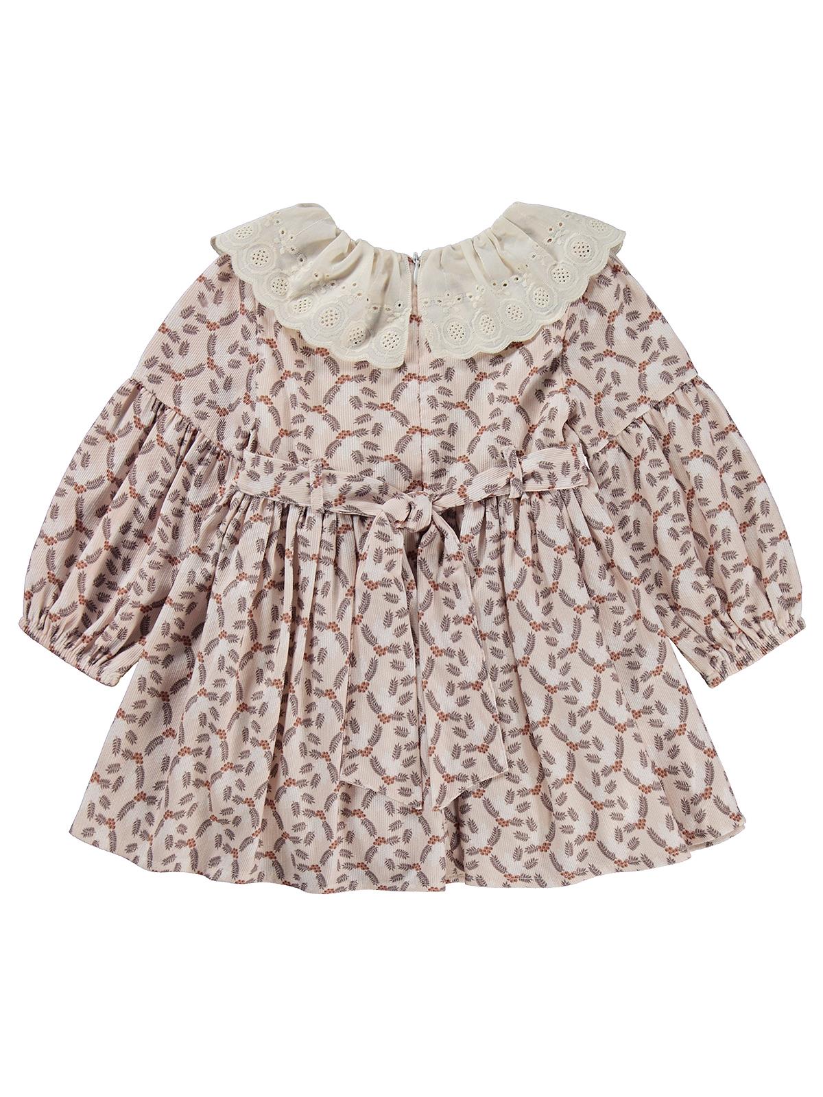 Obelia Dantel Yaka Kolları Lastikli 2-5 Yaş Elbise - Bej