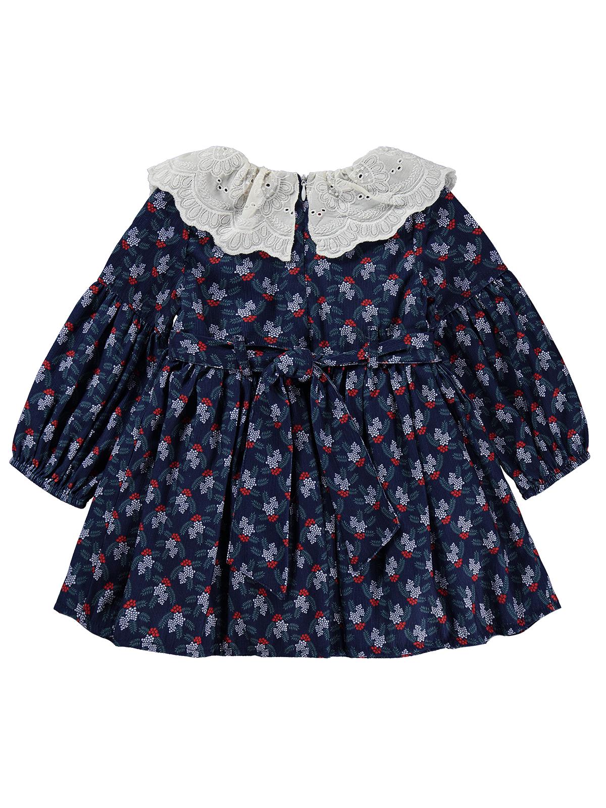 Obelia Dantel Yaka Kolları Lastikli 2-5 Yaş Elbise - Lacivert