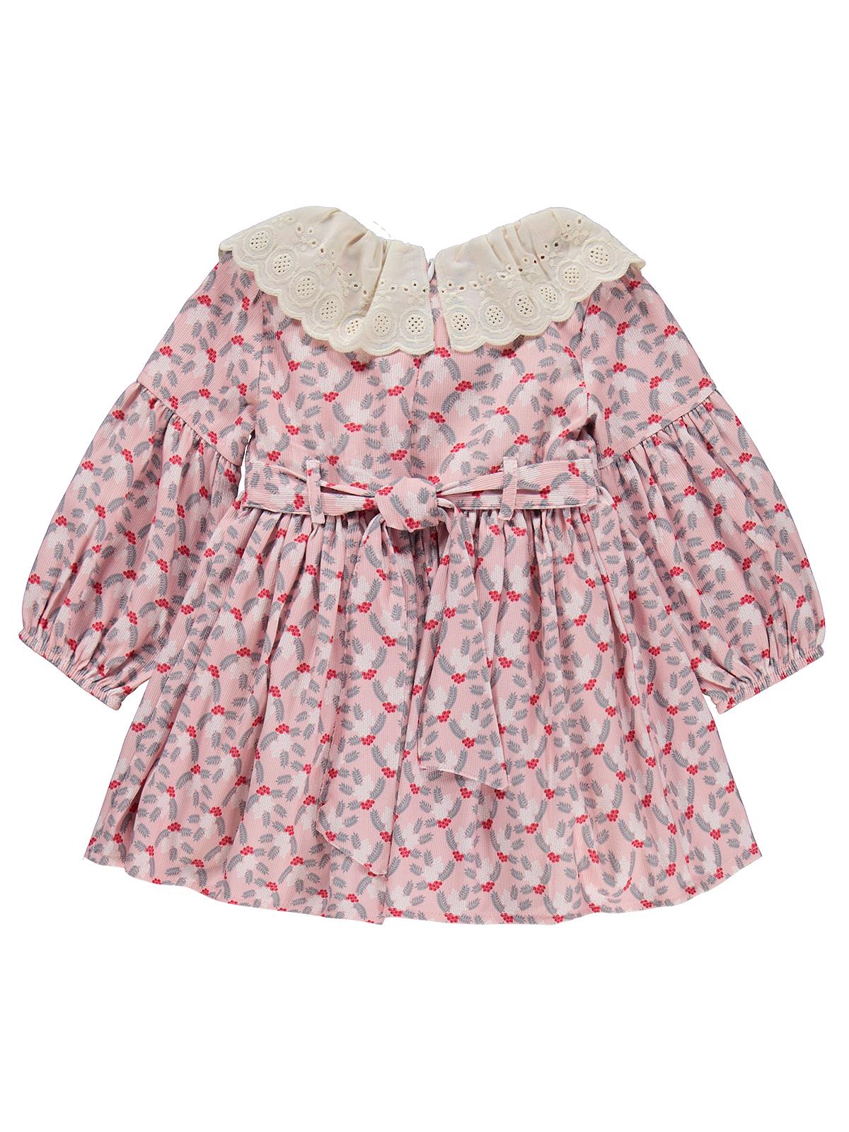 Obelia Dantel Yaka Kolları Lastikli 2-5 Yaş Elbise - Pembe