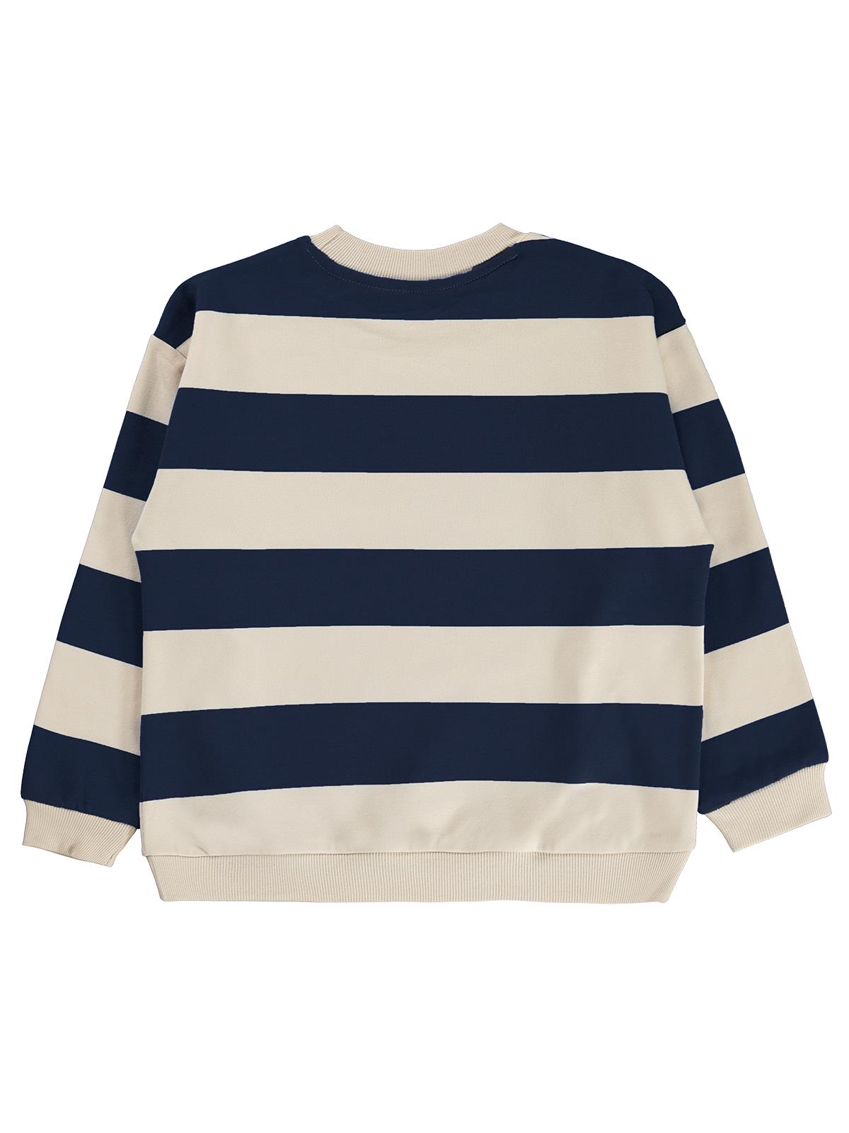 Civil Erkek Çocuk Kalın Çizgili Basic Sweatshirt | 2 İp Uzun Kol | Okul Kreş ve Günlük Kullanım - Lacivert