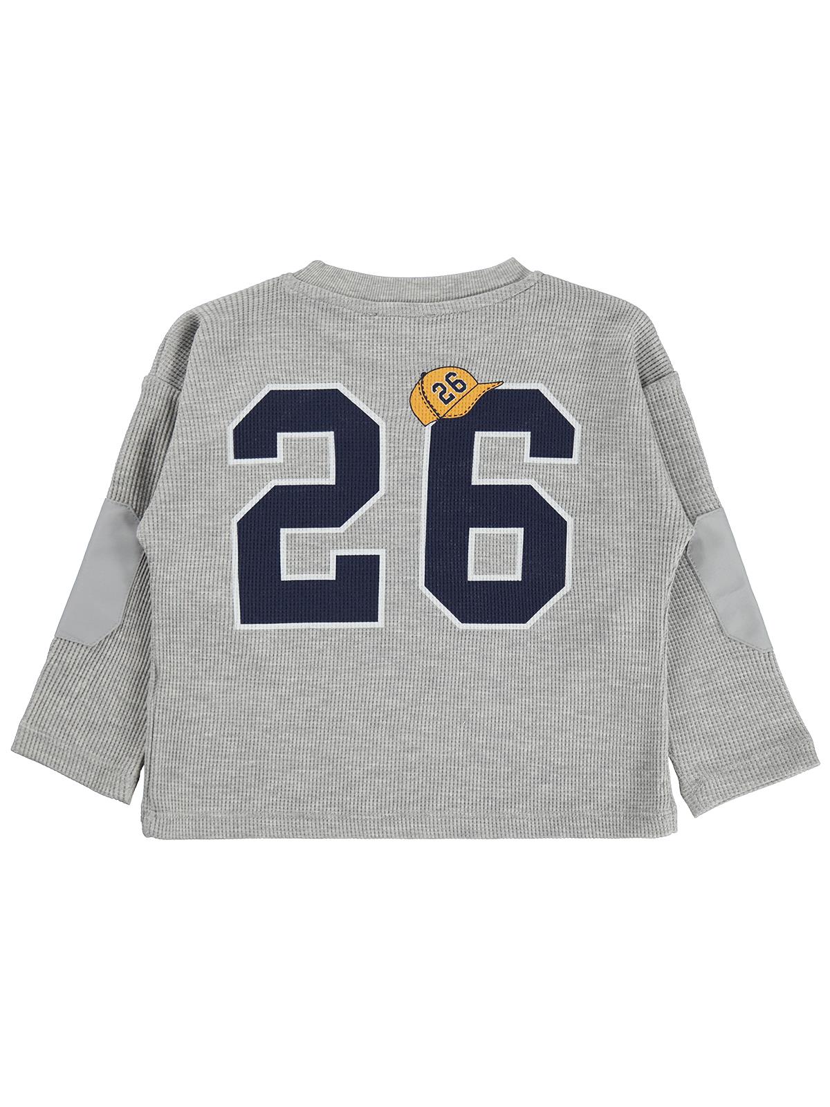 Civil Boys Erkek Çocuk 26 BASKILI Sweatshirt | Waffle Uzun Kol | Okul Kreş ve Günlük Kullanım - Gri