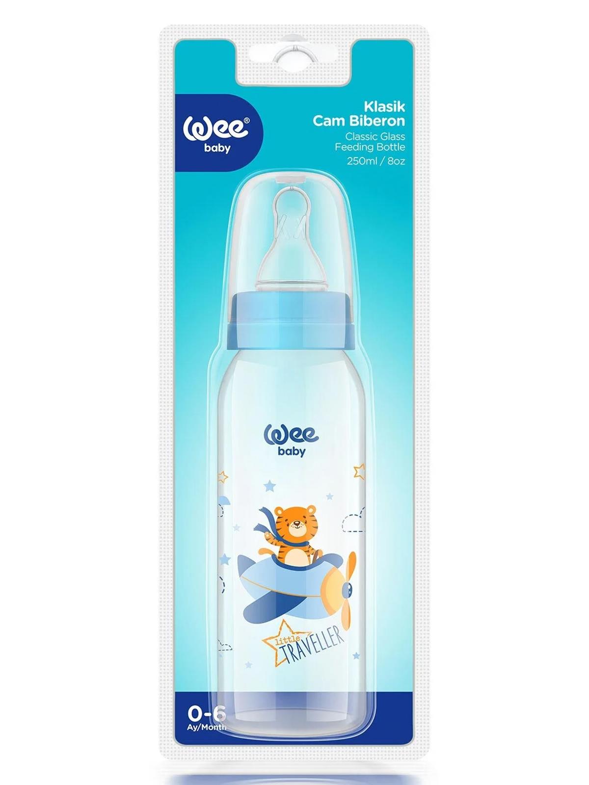 Wee Baby Sılıkon Klasık Kıraz Uclu Cam Bıberon 250 ml - Mavi