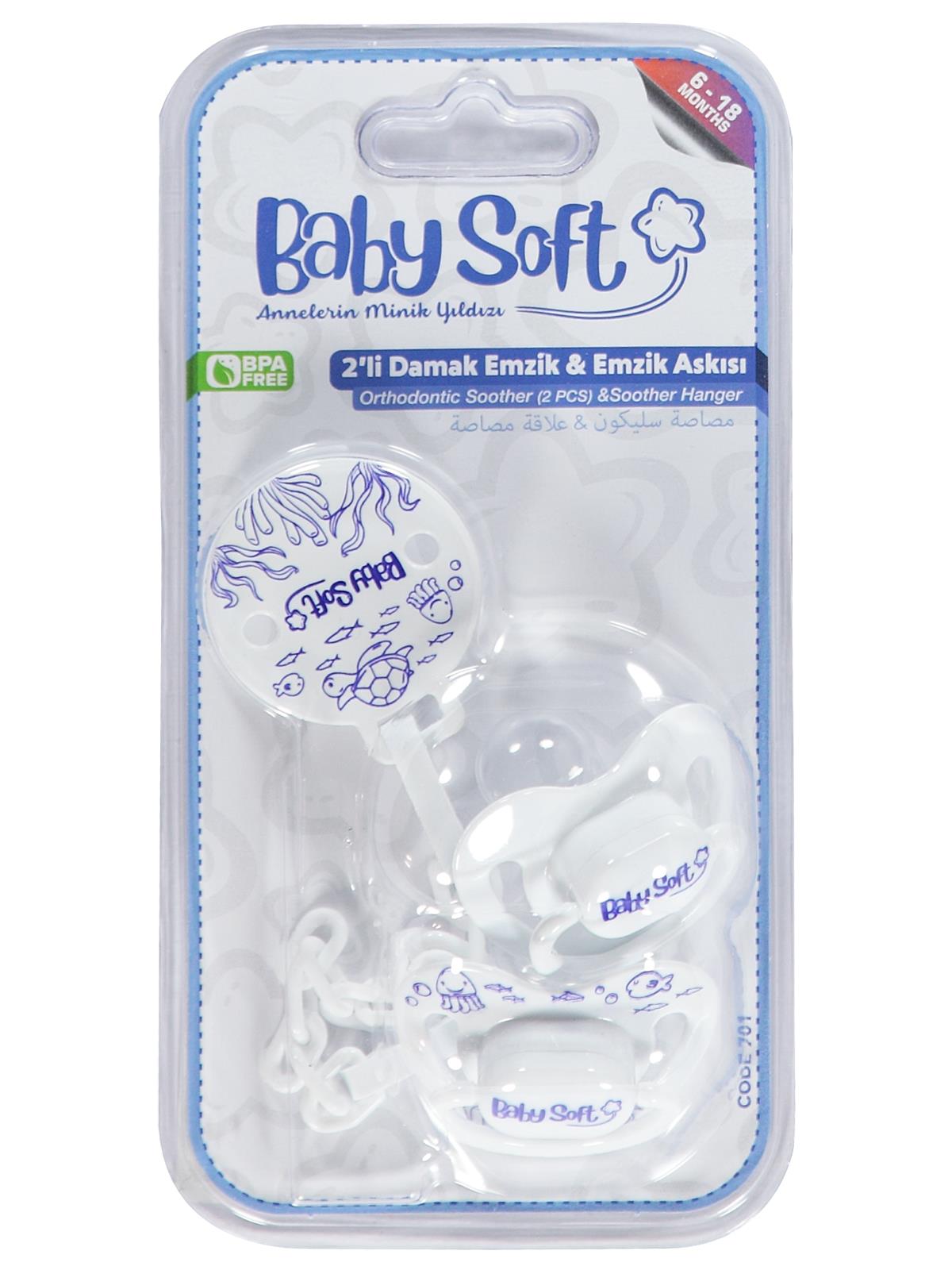 Baby Soft 2 li Damak Emzik No:2 & Emzik Askısı - Beyaz