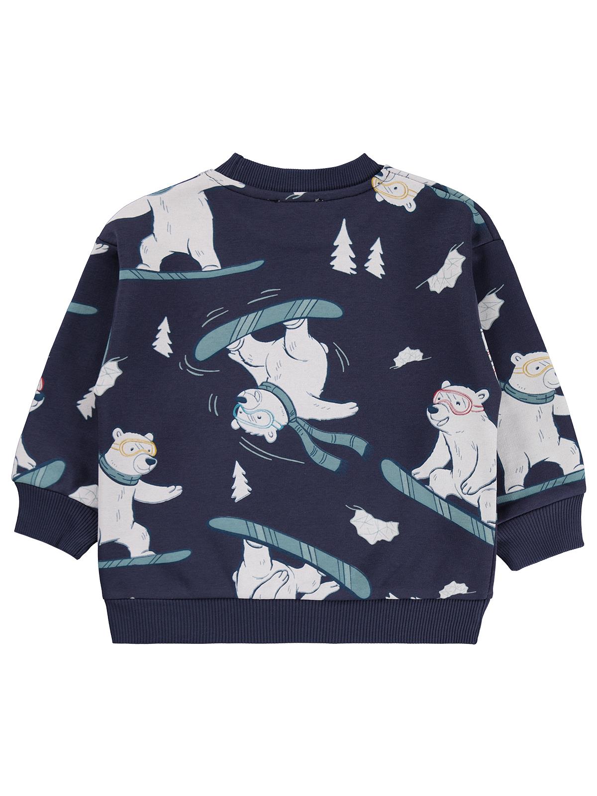 Civil Erkek Çocuk Kayak Ayı Baskılı Sweatshirt | 3 İp Uzun Kol | Okul Kreş ve Günlük Kullanım - Lacivert